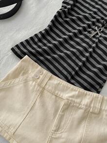 Attitoon Women's Casual Retro Ultra Low-Waist Cargo Mini Shorts, Suitable For Y2K - Khaki - View 5