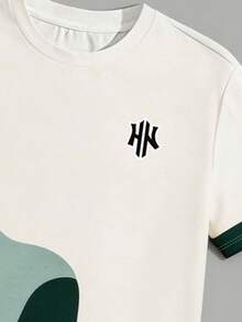 Sorvial 2pcs Men's Casual Geometric Print T-Shirt Set, Suitable For Summer - Green - View 6