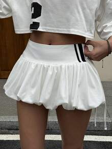 DAZY Contrast Color White Short Flared Skirt, Casual Sports Vacation Summer Skort For Women Tennis School - White - View 2
