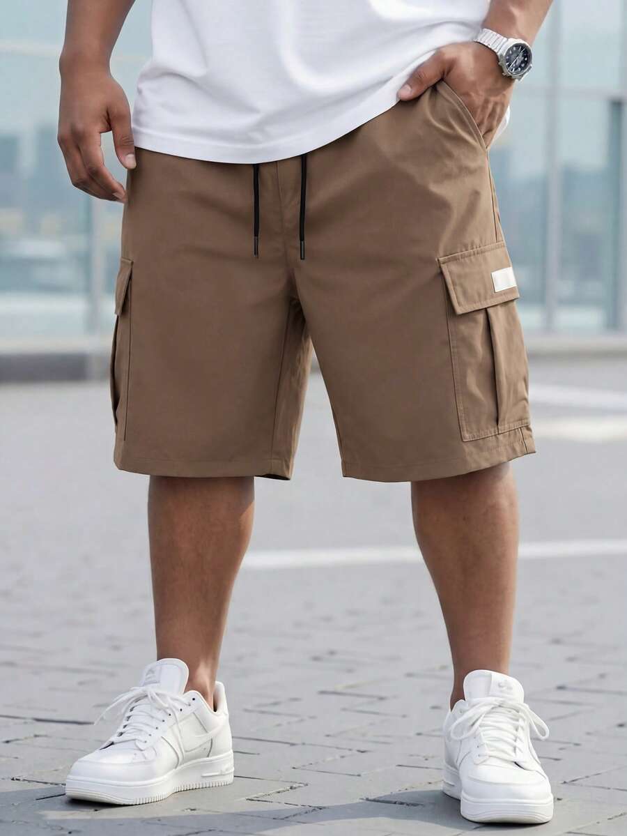 ResortEase 男士加大號休閒貨物短褲，帶口袋設計 - 卡其色 - 查看 1