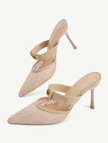 CUCCOO CHICEST Pointed Breathable Mesh Hollowed Out Fashion Temperament Versatile Sexy Fairy Elegant Banquet Apricot High Heels - Apricot - View 12