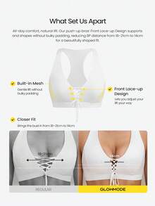 GLOWMODE FeatherFit™-Sculpt PowerLace V-Neck Push-Up Racerback Lace-Up Sports Bra Training Running Workout Gym Daily Active Wear - White - View 3
