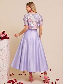 SHEIN Amorya Women's Spring/Summer New Elegant High-End Embroidered Blouse & A-Line Skirt 2-Piece Set - Mauve Purple - View 2