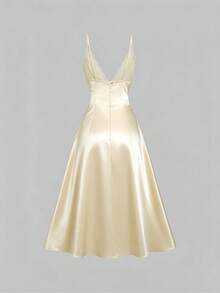 Sweetra Vestido de verano casual con escote en V, contraste de encaje, corte evasé, ajuste ceñido y tirantes finos, para mujer - Amarillo claro - Ver 2