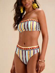 Travachic Women Floral Print Bandeau Bikini Set,Summer Outfits For Women,Swimsuits For Woman,Bathing Suits For Women Beach Vacation - Multicolor - View 5