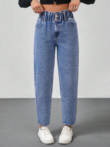 SHEIN Tall Women's Elastic Waist Skinny Jeans - Medium Wash - View 4