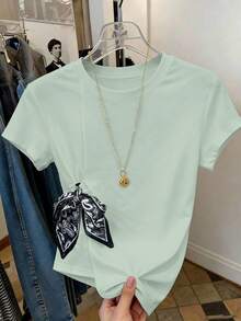 Franclia Women's Casual Tie-Front Cashew Print Short Sleeve T-Shirt - Green - View 6