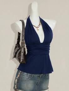 Top de tirantes sin espalda negro tipo babydoll para mujer, diseño de Halloween - Azul - Ver 3