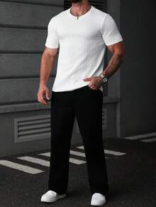 Manfinity CasualCool T-shirt à manches courtes de couleur unie, polyvalent et décontracté pour le port quotidien pour hommes - Blanc - Voir 3