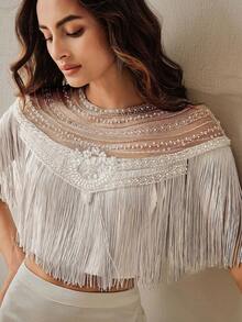 Anewsta Women's Elegant Silver Gray Vacation Fringe Blouse - Grey - View 3