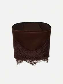 Olithes Áo hai dây nữ kiểu dáng tối giản, đa năng, chất liệu satin và ren phối hợp, phong cách retro mới. - màu nâu - Xem 2