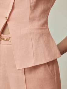 MOTF PREMIUM Chaleco de lino 100% con hebilla metálica, estilo vintage, para primavera/verano - Rosa - Ver 8