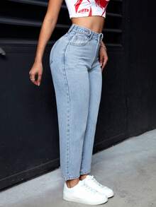 SHEIN PETITE Women's Casual Versatile Summer Daily Wear Denim Jeans ,Petite Women - Blue - View 4