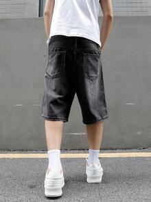 Manfinity EMRG Men's Casual Pocketed Zipper Denim Shorts - Black - View 2
