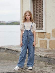 Mono vaquero versátil y casual para niñas preadolescentes - Azul - Ver 3
