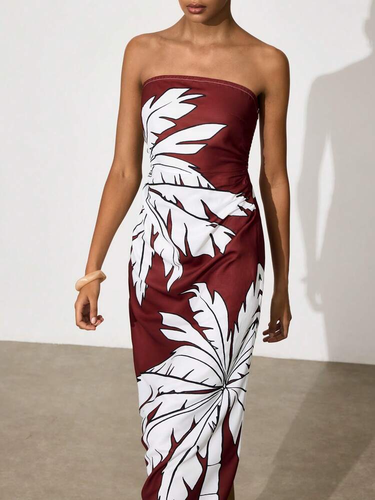 SHEIN Maija Women's Casual Leaf Print Dress,Vacation Outfits Women