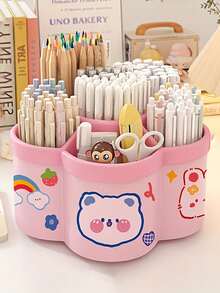 1pc 360° Rotating Cute Pen Holder, Large Capacity Multi-Function Desktop Stationery Storage Box, Polished PVC Material, Embedded Installation, Lightweight & Portable, 360° Rotation, Desktop Storage Box, Pencil Box, Pen Holder, Plush Pencil Box, Cute Pencil Box, Office Desk Storage Box, Material, Marker Pen Storage Box - Multicolor - View 7