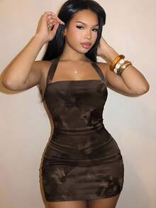 Slaydiva Floral Dresses For Women  Floral Print Bodycon Halter Mini Dress,Summer Dresses For Women Bodycon Dresses Mini Dresses - Multicolor - View 1