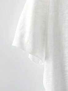 Louniche Women's Casual Solid Color Short Sleeve T-Shirt, Linen Knit Cropped Top - White - View 9