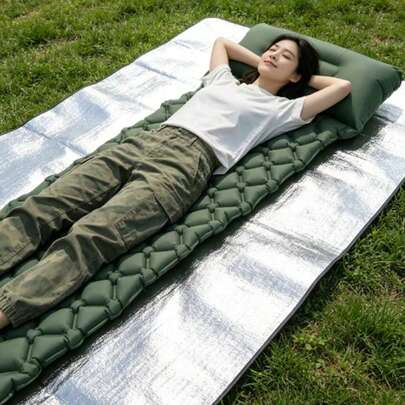 1PC Inflatable Sleeping Pad - Ultralight With Built-In Foot Pump And Carrying Bag, Single Person, Compact And Waterproof Camping Mat With Pillow, Suitable For Camping, Backpacking, Hiking, Tents, And Car Travel