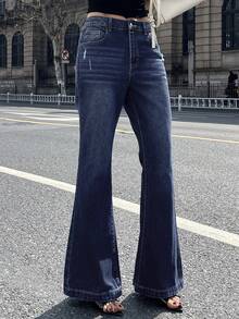 DAZY Jeans acampanados de algodón azul lavado para mujer, estilo casual para primavera y verano Y2K - Azul - Ver 6
