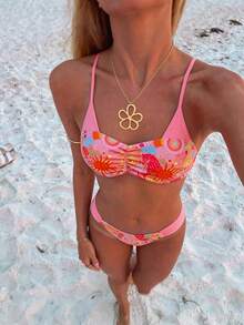 Bộ đồ bơi 2 mảnh SHEIN Swim MOD, thích hợp cho kỳ nghỉ xuân/hè, kiểu dáng tam giác phối ren ngẫu nhiên, cúp ngực và dây mảnh, bikini quây 2 trong 1 dành cho nữ. - Nhiều màu - Xem 1