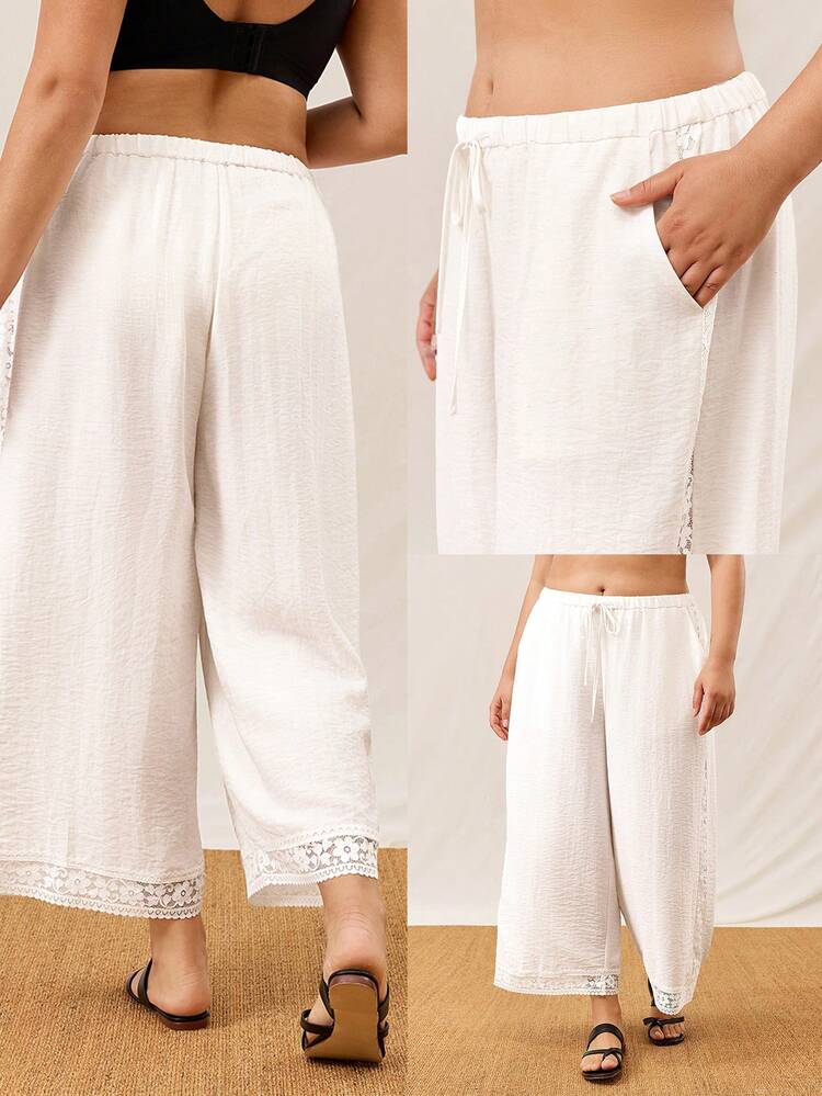 Plus Size Yellow Linen Wide-Leg Pants