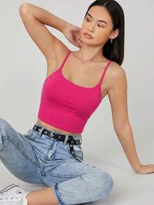SHEIN BASICS Damen Einfarbiges Figurbetontes Kurzes Camisole Top Für Frauen Y2k Kurze Tops Für Frauen Sommer Tops - Heißes Pink - Übersicht 7