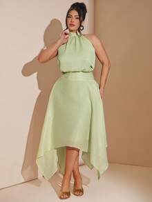 SHEIN BAE Elegantes ärmelloses Maxikleid mit Taillengürtel und Halterung - Grün - Übersicht 6