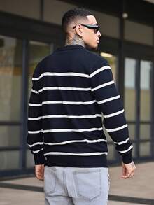 Devon Thys 长袖条纹飞机领针织毛衣 - 藏蓝色 - 查看 2