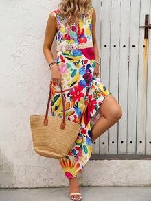 Breezaya Women's Colorful Floral Print Sleeveless V-Neck Dress - Multicolor - View 3