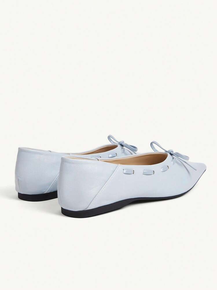 CUCCOO CHICEST Pointed Toe, Low Vamp Bow, Flat Bottom, Comfortable And Versatile, Fashionable Soft Sole, Elegant Fairy Shoes, Light Blue Ballet Women's Shoes