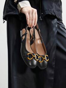 CUCCOO BIZCHIC Women Shoes Fashion Versatile Metal Decorative Buckle Flat Shoes - Black - View 5
