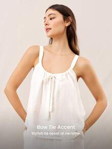 Summer Airy White Linen Reversible Lounge Set Lace-Trimmed Camisole & Wide-Leg Pants Lightweight Breathable Summer Wear - Beige - View 6