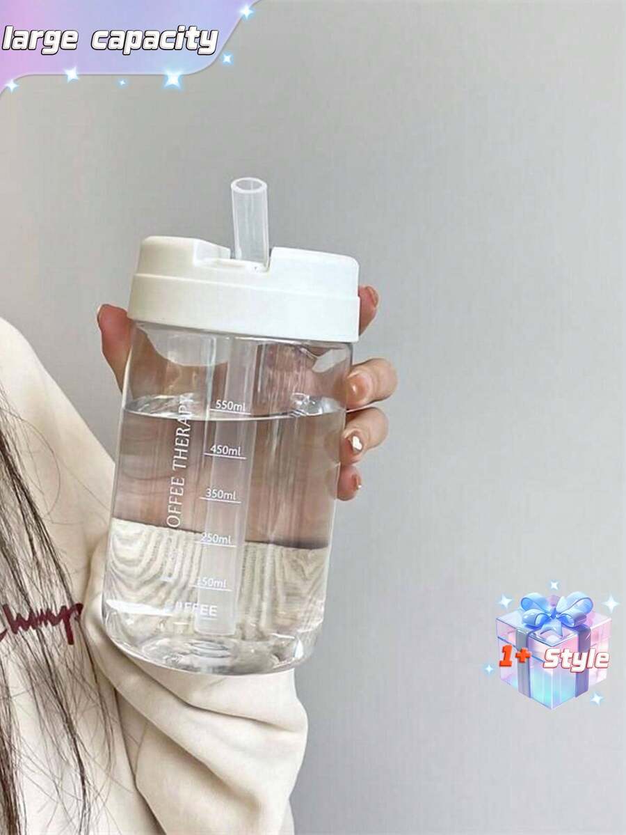Cốc nhựa đựng nước đơn giản, dung tích lớn, chống rơi vỡ, có ống hút (1 chiếc) - trắng - Xem 1
