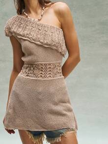 Bohemela Đầm dệt kim trễ vai thời trang mùa hè dành cho nữ - Màu Khaki - Xem 4