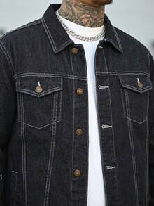 Devon Thys 男士长袖经典修身牛仔夹克，秋季款 - 黑色 - 查看 3