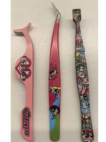 THE POWERPUFF GIRLS X SHEIN 3件組多功能高精度不鏽鋼眉毛鑷子，可愛實用的美妝美容工具組，居家必需品，斜尖頭與尖頭鼻夾，包含睫毛鑷與拔毛鑷，可用於清除臉部毛髮、內生毛與刺屑，亦適用於假睫毛嫁接工具，適合戶外探險 - 彩色 - 查看 10