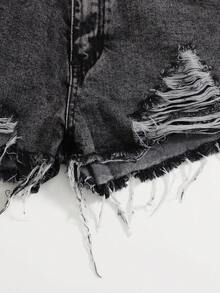 SHEIN PETITE Women's Casual Versatile Everyday Denim Shorts With Pockets And Distressed Design - Black - View 4