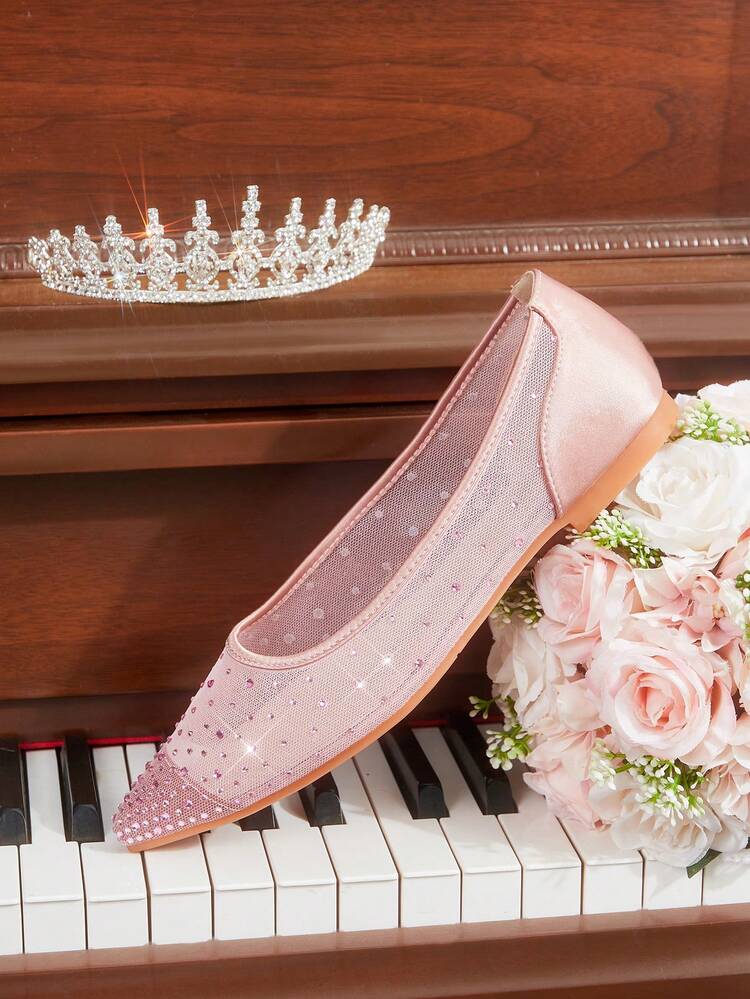 CUCCOO HITCHD Women Casual Lace Rhinestone Pointed-Toe Flats, Lightweight Party Slip-On Shoes Suitable For Daily Commute, Party, Wedding