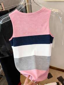 Resyla Camiseta de tirantes casual y versátil con cuello redondo y rayas para mujer - Multicolor - Ver 2