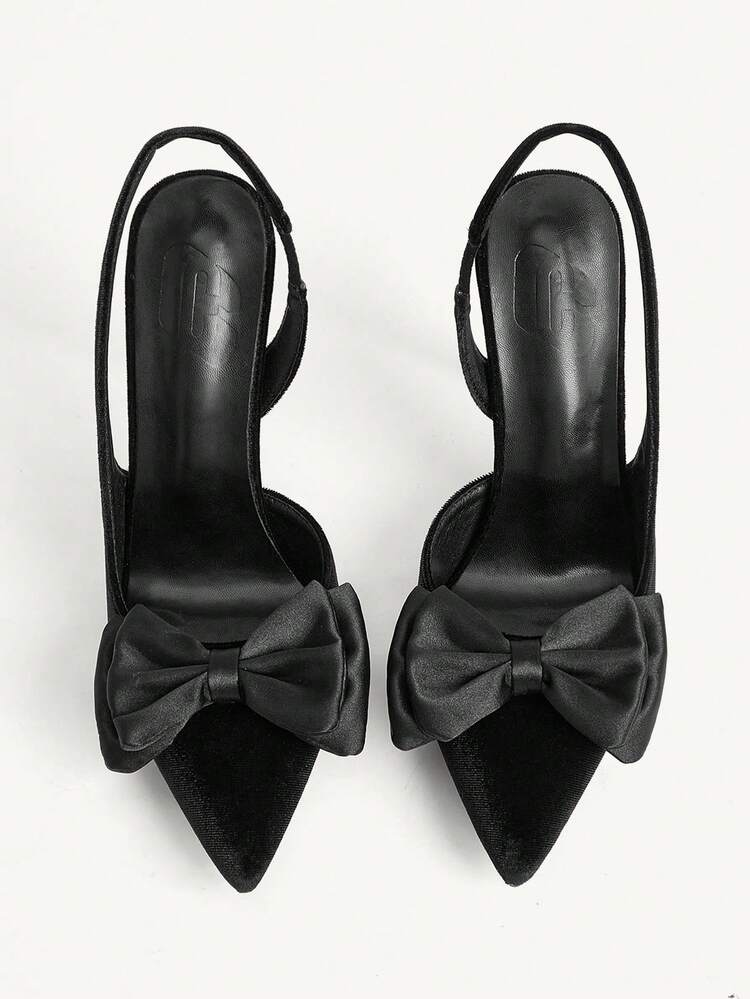 CUCCOO CHICEST Women Shoes Women Pointed Stiletto Black Suede Bow Strap Stylish Elegant Sexy Dinner Party Dating Women High Heel Shoes Slingback Shoes Women's Shoes