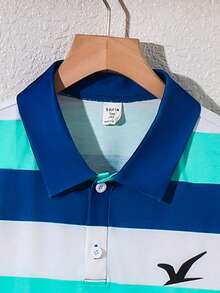 SHEIN Teen Boy Teen Boy Casual Striped Short Sleeve Polo Shirt Tops Summer Suitable For School, Outdoor Activities, Family Parties, And Spring/Summer. - Multicolor - View 8