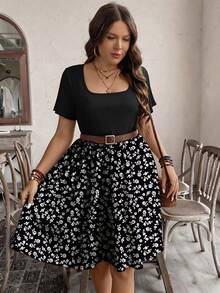 SHEIN LUNE Plus Size Summer Patchwork Ditsy Floral Dress, Suitable For Vacation Outfit - Multicolor - View 4