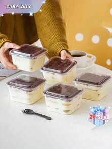 Hộp bánh (10-20 chiếc) chứa bánh mousse Mille-Feuille, salad trái cây, sữa chua, sữa đậu nành hoặc các loại bánh khác. - trắng - Xem 2