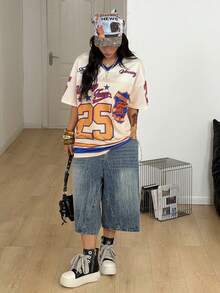 SHEIN Coolane 女士夏季节日复古街头运动服号码印花超大棒球衫T恤 - 彩色 - 查看 5