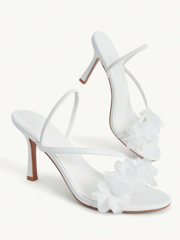 CUCCOO CHICEST Women Shoes Pure White PU Flower Elements Fashionable And Elegant Fairy Spring And Summer Temperament High-Heeled Sandals
