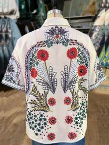 EMERY ROSE Camicia a maniche corte con colletto e stampa floreale, blusa da vacanza per donna - Multicolore - Visualizzare 3