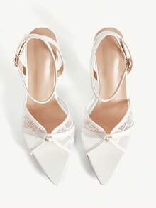 CUCCOO CHICEST Giày sandal cao gót mũi nhọn bằng chất liệu PU phối lưới, thời trang, đa năng dành cho nữ. - trắng - Xem 2