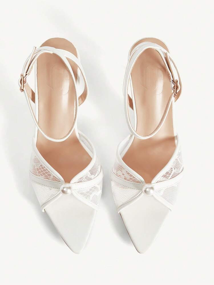 CUCCOO CHICEST Women's Pointed PU Mesh Stitching Fashionable Versatile High-Heeled Sandals